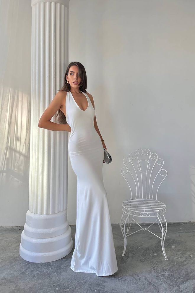 Mode Roy Bianco Sexy Elegante Formale Glamour Sottoveste Vestito Abbigliamento all'ingrosso Sexy