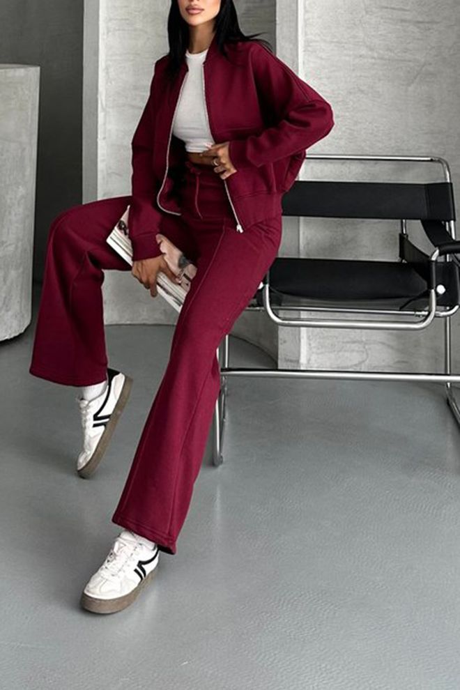 Mode Roy Αθλητική Φόρμα Μπορντό Με Καμπάνες Palazzo Παντελόνια Χονδρικό εμπόριο ενδυμάτων Casual