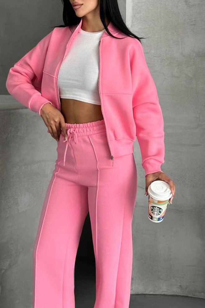 Mode Roy Tuta Rosa Con Pantaloni Palazzo A Gamba Svasata Abbigliamento all'ingrosso Casuale