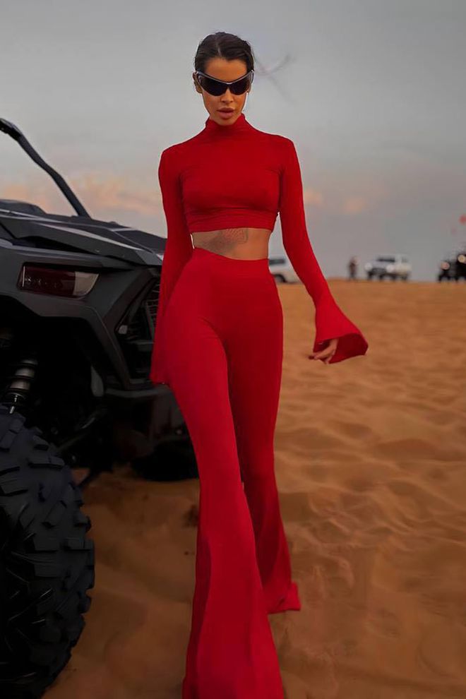 Mode Roy Set Rosso Elegante Glamour Sexy Set Abbigliamento all'ingrosso Casuale