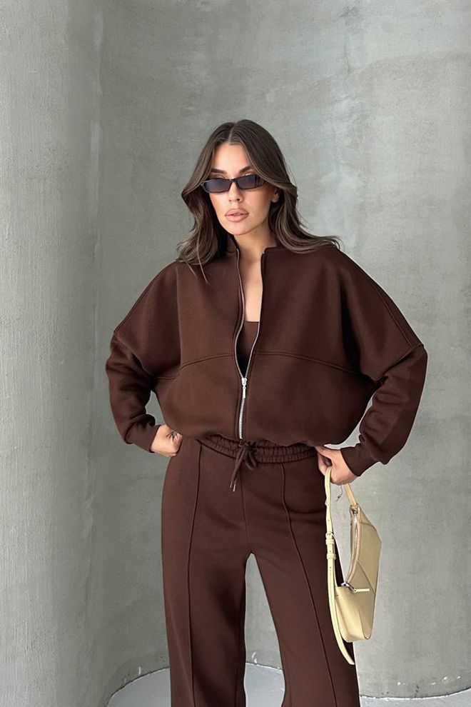 Mode Roy Браон Трацксуит Сет Са Вратом Са Капуљачом И Фларе Ногавицом Велепродаја одеће Лоунге