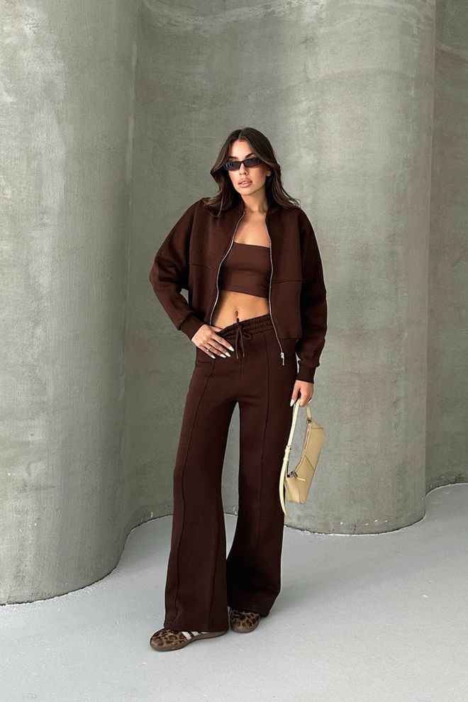 Mode Roy Браон Трацксуит Сет Са Вратом Са Капуљачом И Фларе Ногавицом Велепродаја одеће 1