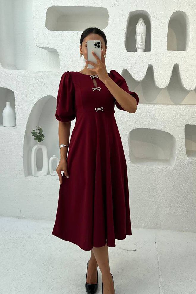 Mode Roy Μπορντό Fit And Flare Midi Φόρεμα Χονδρικό εμπόριο ενδυμάτων Απλό