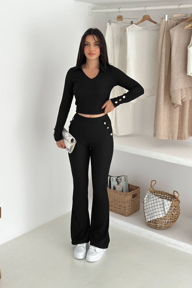 Mode Roy Nero Set Casual Sexy Elegante Slim Fit Bootcut Abbigliamento all'ingrosso Casuale
