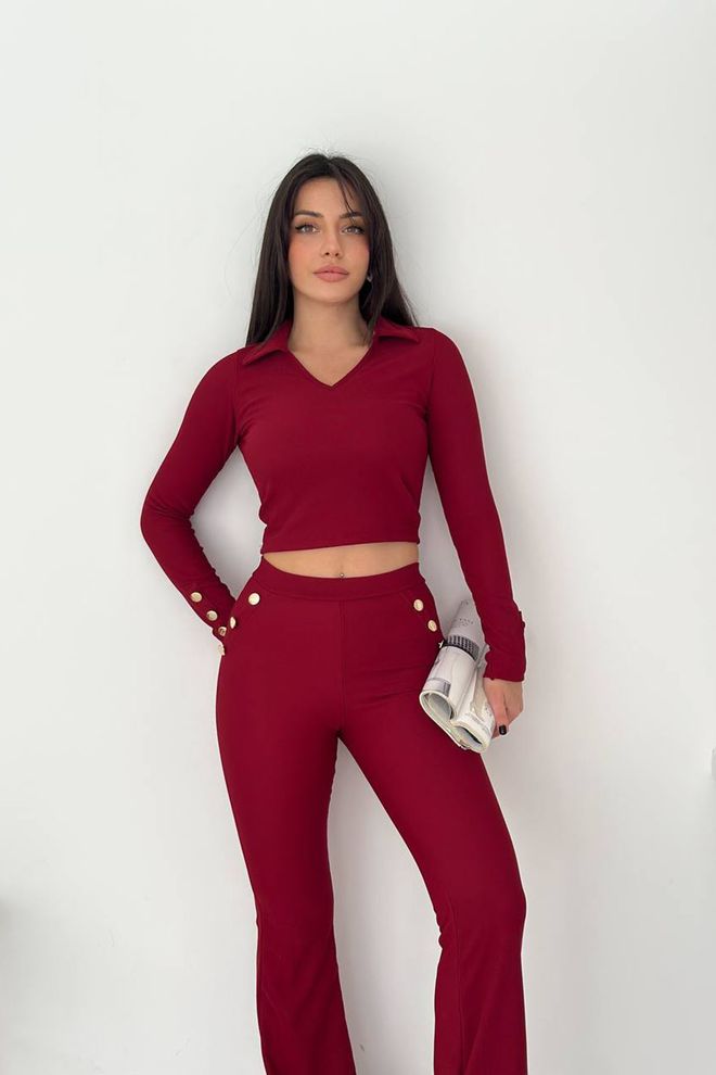 Mode Roy Set Bordeaux Slim Fit Pantaloni Bootcut E Top Abbigliamento all'ingrosso Casuale