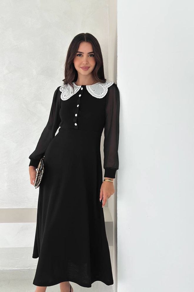 Mode Roy فستان أسود صالح ومضيئة مع أكمام طويلة ملابس بالجملة محتشم