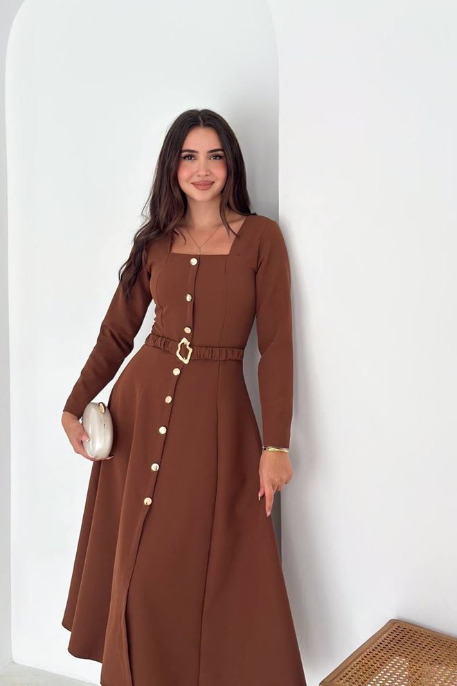 Mode Roy Ruda Eleganti Fit And Flare Suknelė Didmeninė prekyba drabužiais Apykaklė su įkirpimu