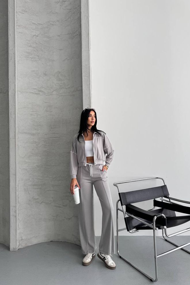 Mode Roy Grijs Trainingspak Met Hals Met Capuchon En Zip Up Groothandel Kleding Casual