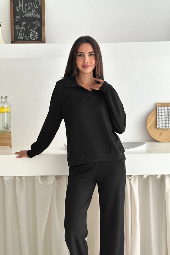 Mode Roy Zwart Elegant Casual Trainingspak Met Palazzo Broek Groothandel Kleding Casual