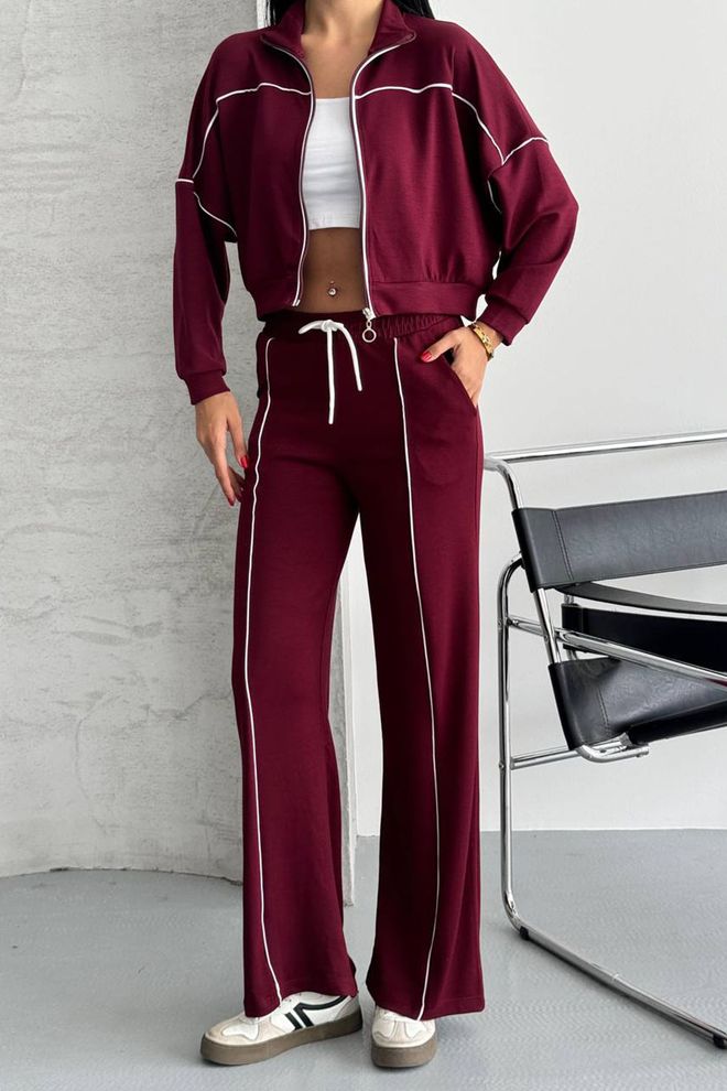 Mode Roy Trainingspak Bordeauxrood Met Gestreepte Kangoeroezak Groothandel Kleding Casual