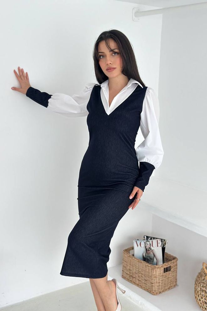 Mode Roy Elegante Zwarte Schedejurk Met V hals En Pofmouwen Groothandel Kleding Formeel