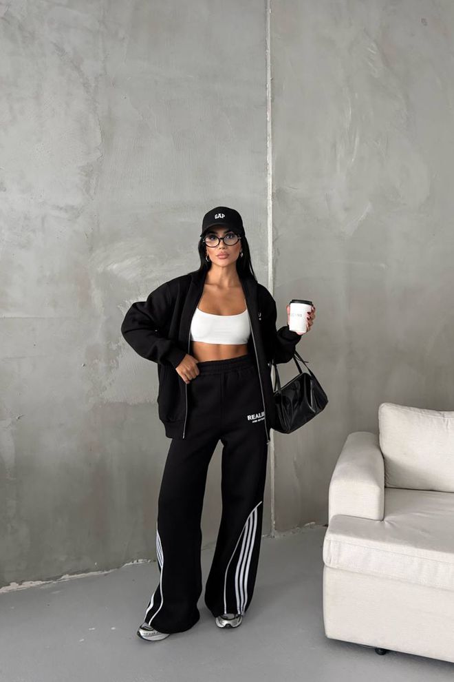 Mode Roy Tuta Nera Taglia Oversize Con Cappuccio E Gambe Larghe Abbigliamento all'ingrosso Casuale