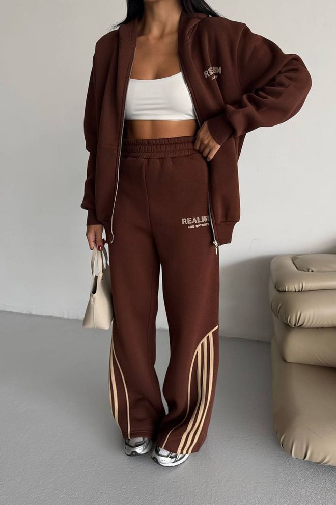 Mode Roy Tuta Marrone A Righe Con Zip E Cappuccio Abbigliamento all'ingrosso Casuale