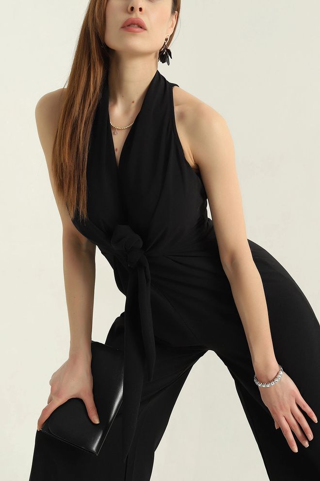 Mode Roy Schwarz Eleganter Jacke Ärmellos Mit Neckholder Und Binden Großhandelskleidung Sexy
