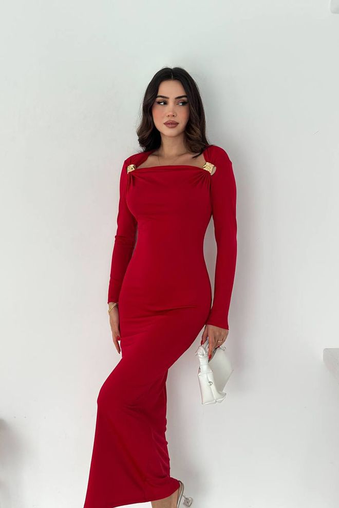 Mode Roy Vestido Rojo Elegante Tipo Vaina Con Escote Cuadrado Ropa al por mayor Sexy
