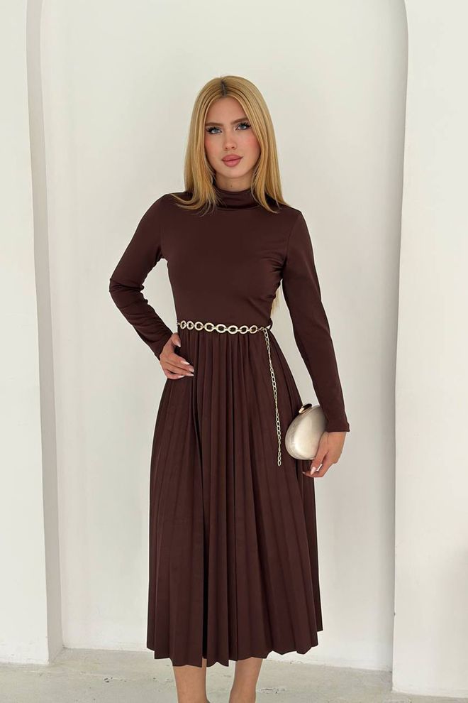 Mode Roy Elegant Brown Fit And Flare Dress Wholesale Clothing Modest