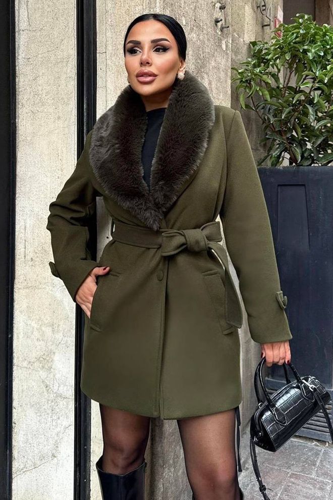 Mode Roy Зеленое Элегантное Пальто Slim Fit С Завязкой Оптовая продажа одежды Повседневный
