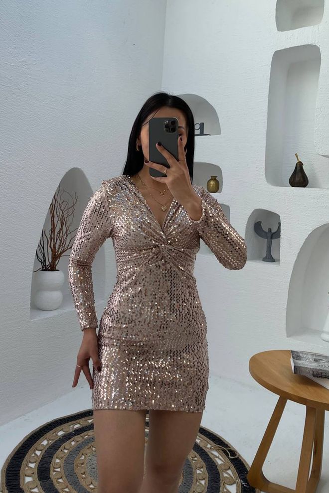 Mode Roy Zlaté Glam Bodycon Mini Šaty S Flitrami Veľkoobchod s oblečením Sexy