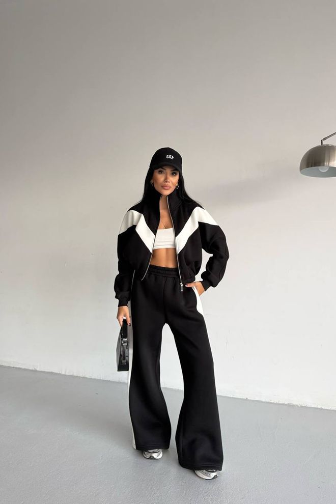 Mode Roy Chándal Negro Con Bloque De Color Y Corte Sobredimensionado Con Cremallera Ropa al por mayor Casual