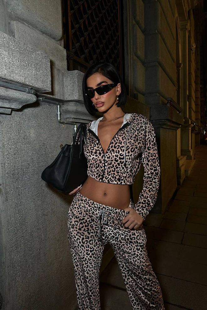 Mode Roy Браон Трацксуит Сет Са Анимал Принт И Слим Фит Велепродаја одеће Неформалан