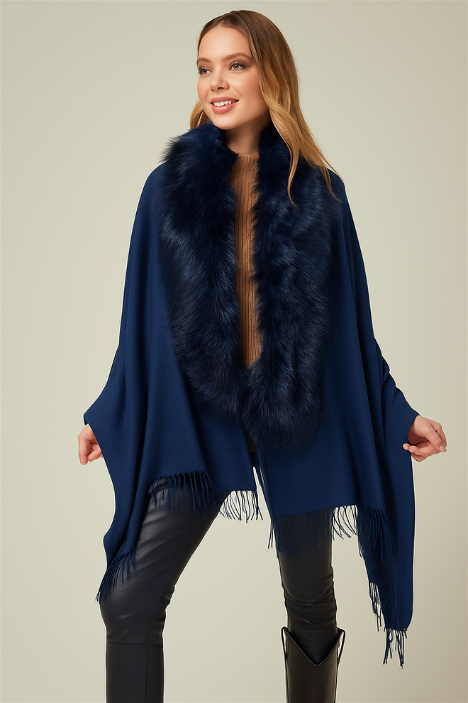 Mode Roy Lacivert Zarif Bol Kesim Panço Kapüşonlu Toptan Giyim Gündelik