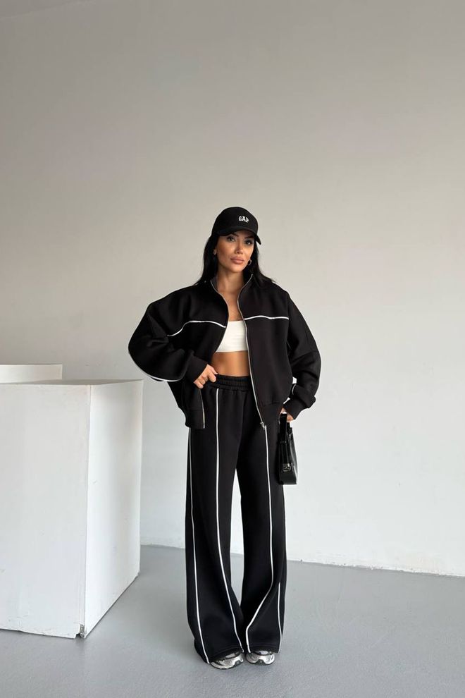 Mode Roy Chándal Negro Elegante Oversize A Rayas Ropa al por mayor Casual