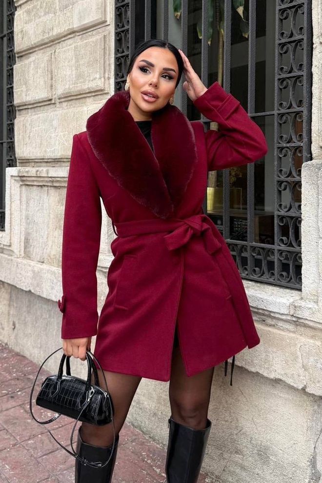 Mode Roy Пальто Бордовый Красный Тонкий Крой Однобортный Завершение Оптовая продажа одежды Повседневный