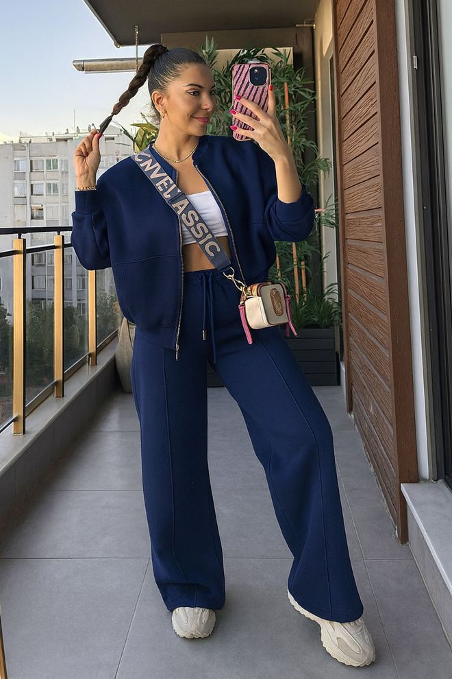 Mode Roy Navy Blue Tracksuit Oversized Fit Palazzo Wholesale Clothing Casual