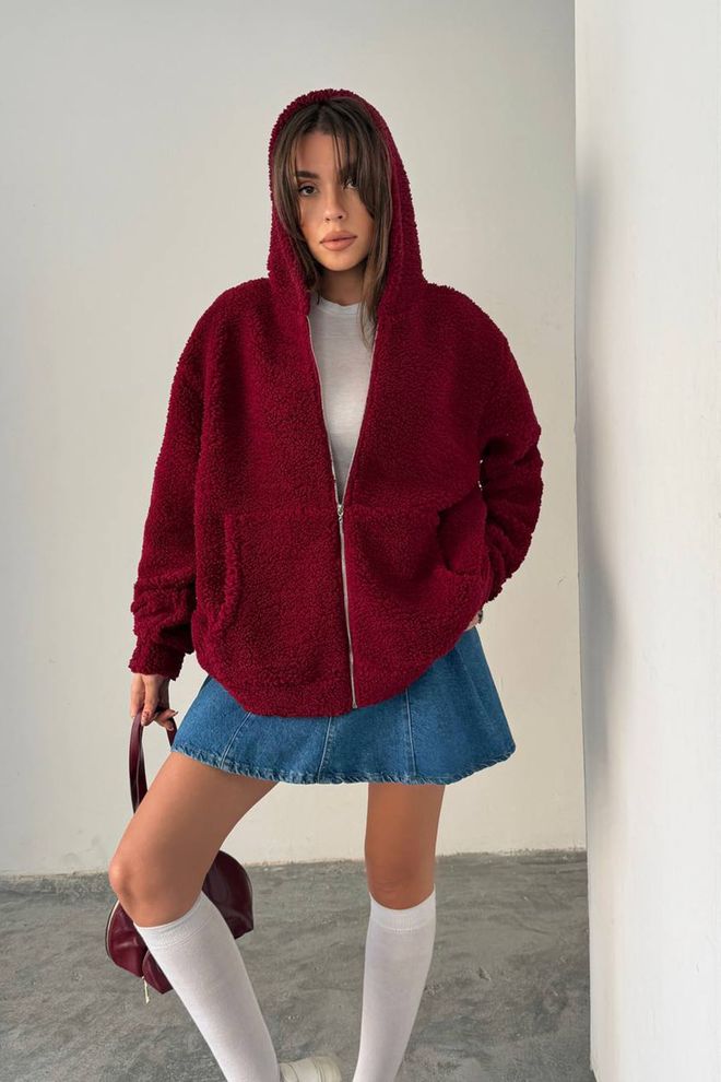 Mode Roy Јакна Бордо Црвена Неформална Улична Са Капуљачом Велепродаја одеће Неформалан