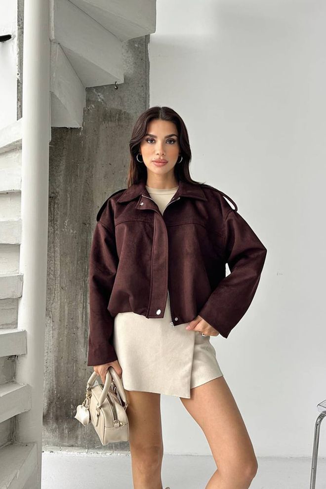 Mode Roy Браон Бомбер Јакна Са Оверсизед Фитом И Снап Закопчавањем Велепродаја одеће Неформалан