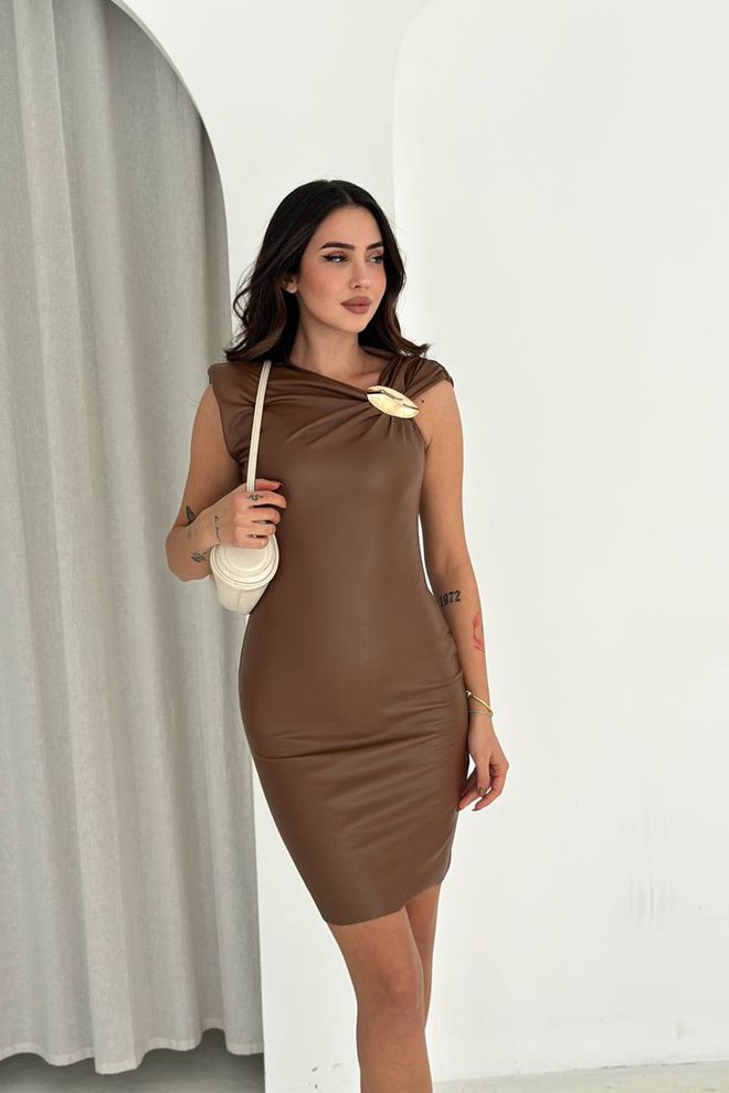 Mode Roy Vestido Marrón Sexy Elegante Bodycon Con Cuello De Un Solo Hombro Ropa al por mayor Sexy