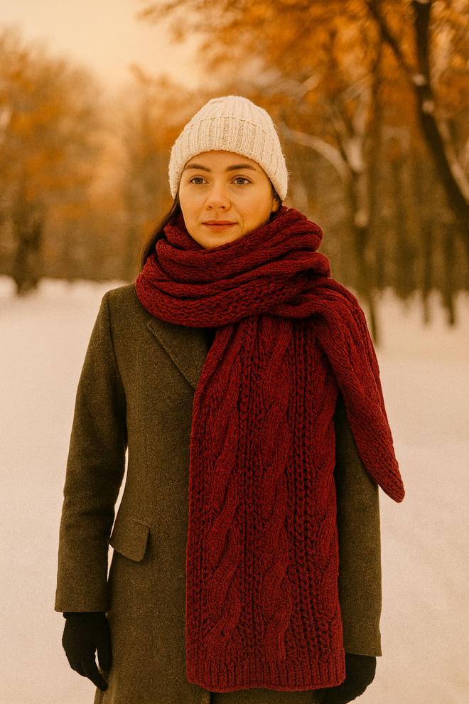 Mode Roy Winter Thick Textured Knitted Scarf Burgundy Wholesale Clothing 0