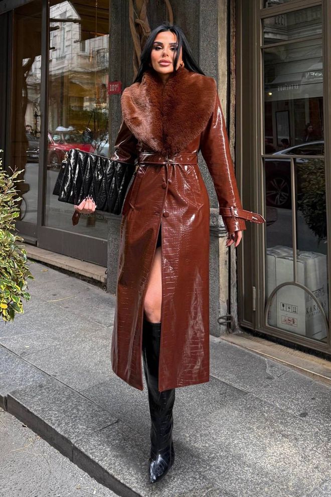 Mode Roy Кафяв Елегантен Слим Фит Едноредово Палто Дрехи на едро Секси