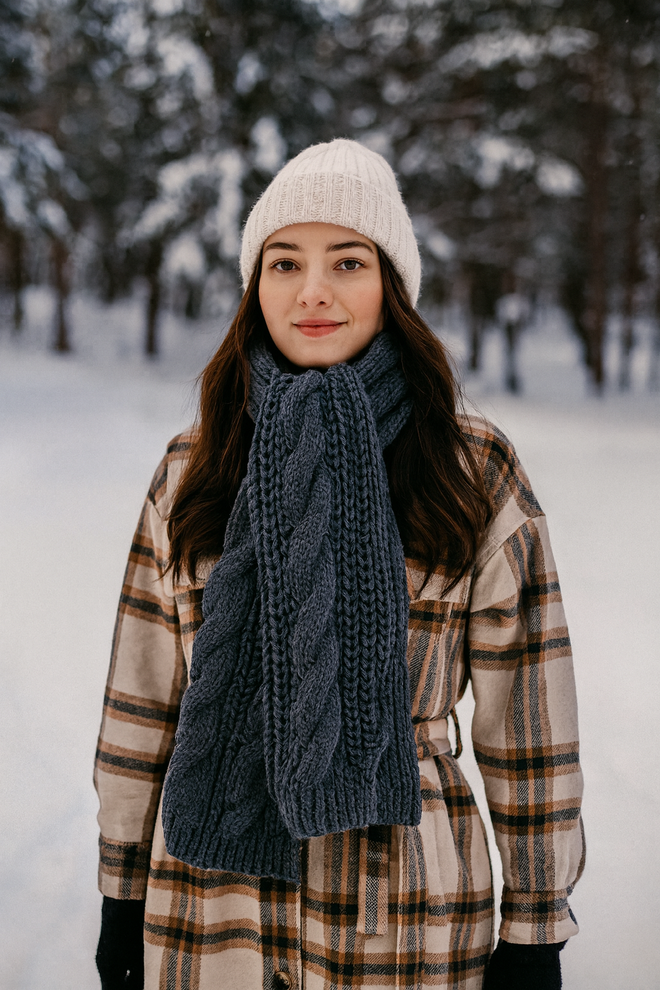 Mode Roy Winter Thick Textured Knitted Scarf Anthracite Wholesale Clothing 0