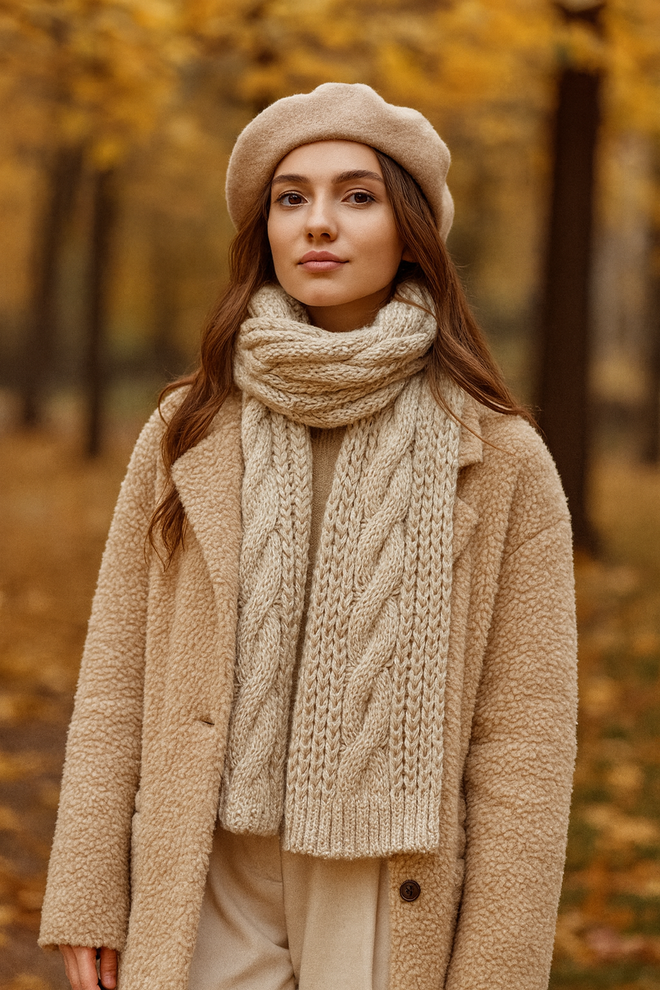 Mode Roy Winter Thick Textured Knitted Scarf Beige Wholesale Clothing 0
