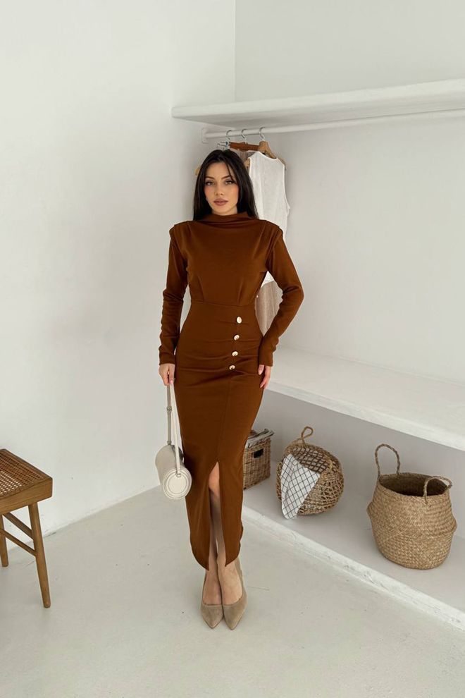 Mode Roy Elegant Brown Sheath Dress With Long Sleeves Wholesale Clothing Sexy