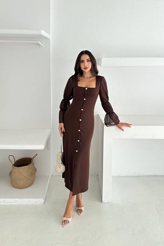 Mode Roy Vestido Castanho Elegante Formal Sensual Bainha Roupas por atacado Sensual