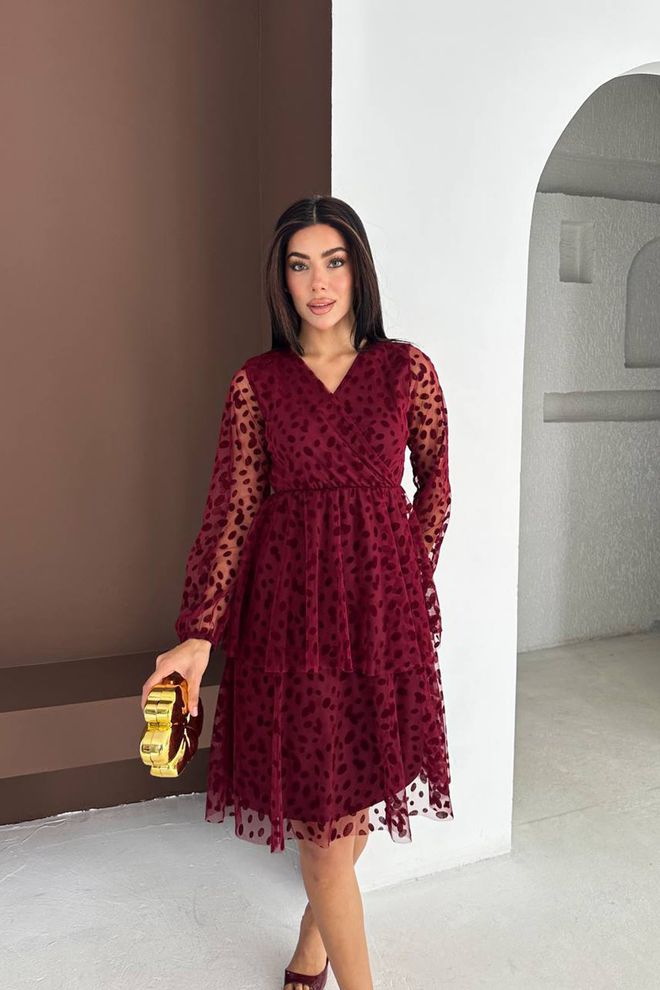 Mode Roy Элегантное Бордовое Платье С Завязками В Горох Оптовая продажа одежды Винтаж