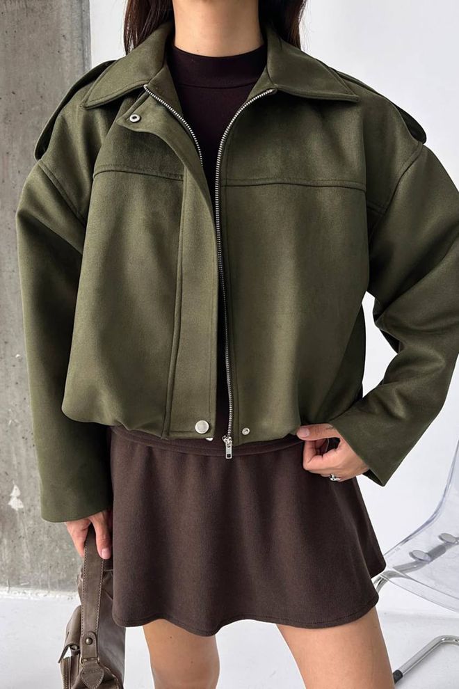 Mode Roy Зелено Бомбър Яке С Уголемен Силует Дрехи на едро Небрежен