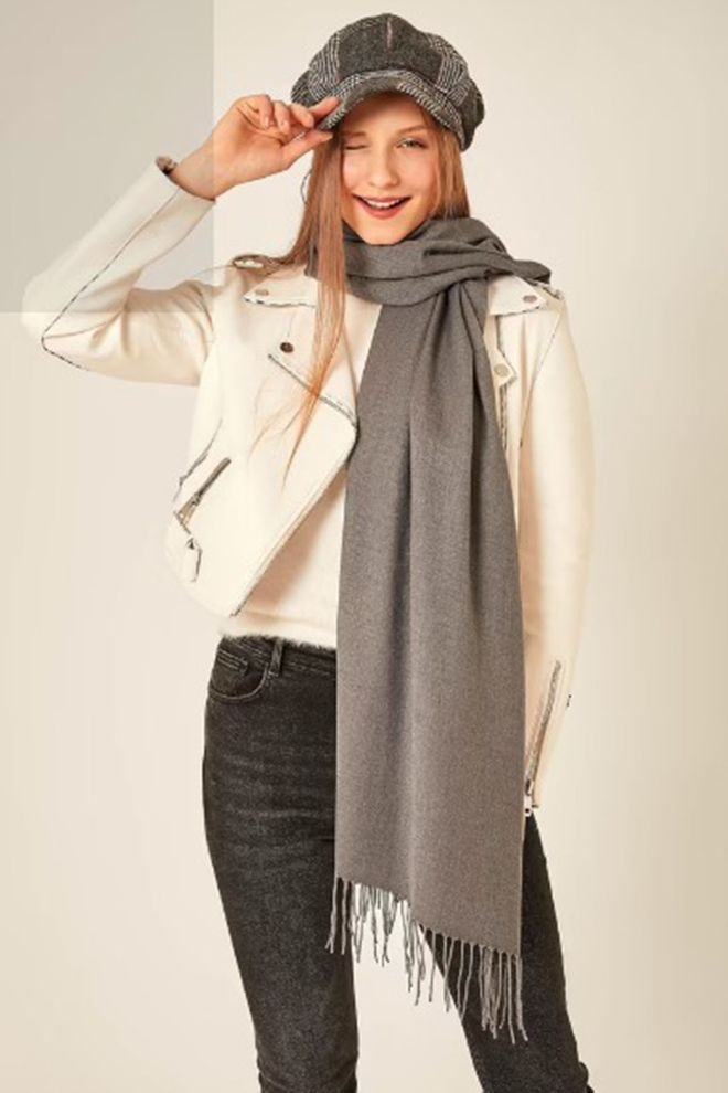 Mode Roy Gri Zarif Düz Şal Sonbahar Ve Kış İçin Toptan Giyim Gündelik