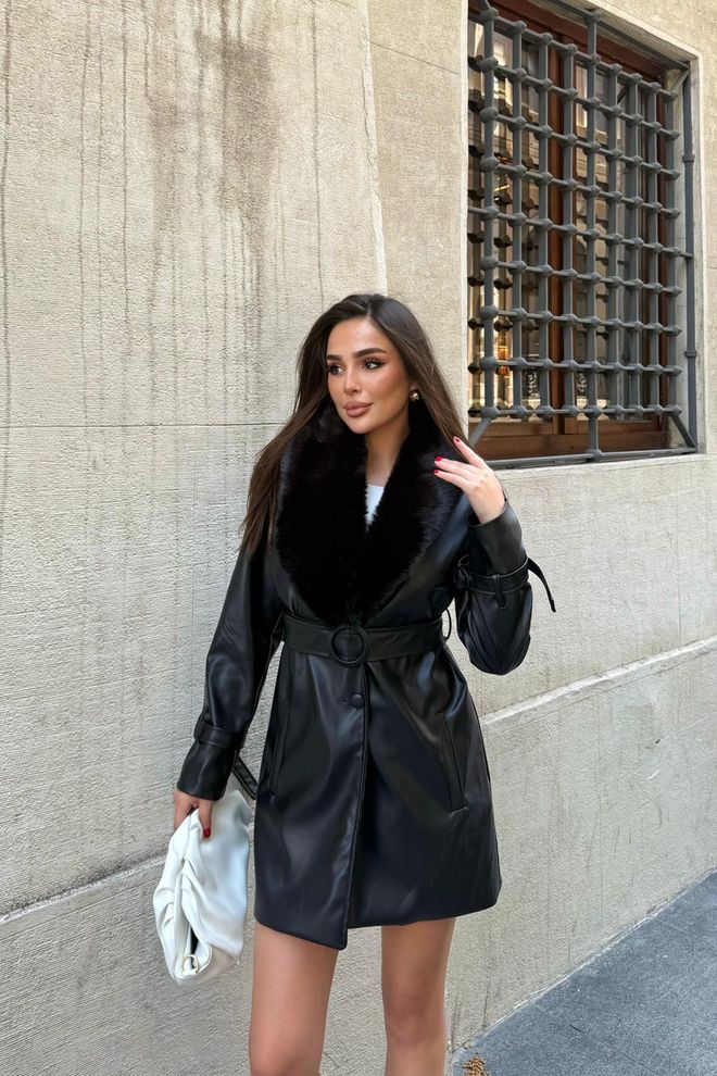 Mode Roy Черно Едноредно Палто С Премятане Дрехи на едро Винтидж