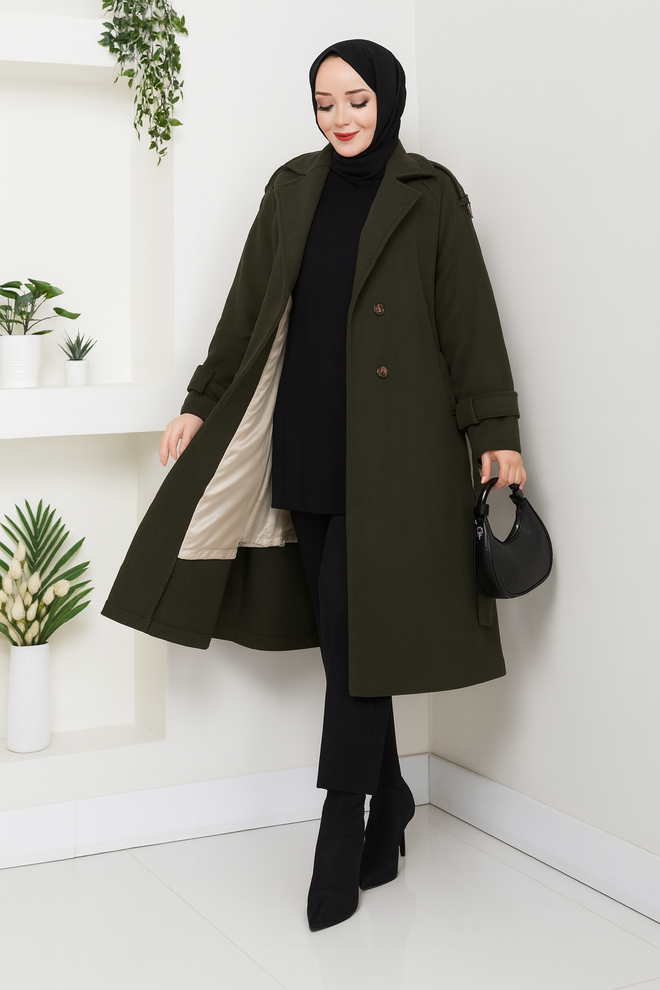 Mode Roy Haină Elegantă Verde Cu Două Rânduri De Nasturi Îmbrăcăminte cu ridicata Conservator