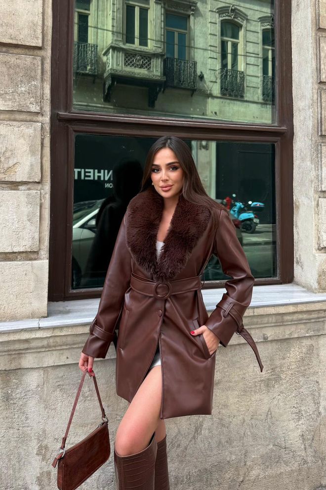 Mode Roy Кафяв Елегантен Едноредов Обвит Палто Дрехи на едро Небрежен