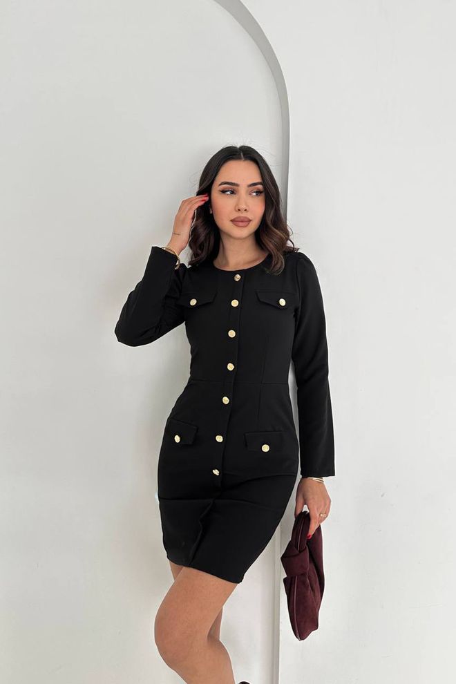 Mode Roy Elegantes Schwarzes Etui Mini Kleid Mit Langen Ärmeln Großhandelskleidung Formal