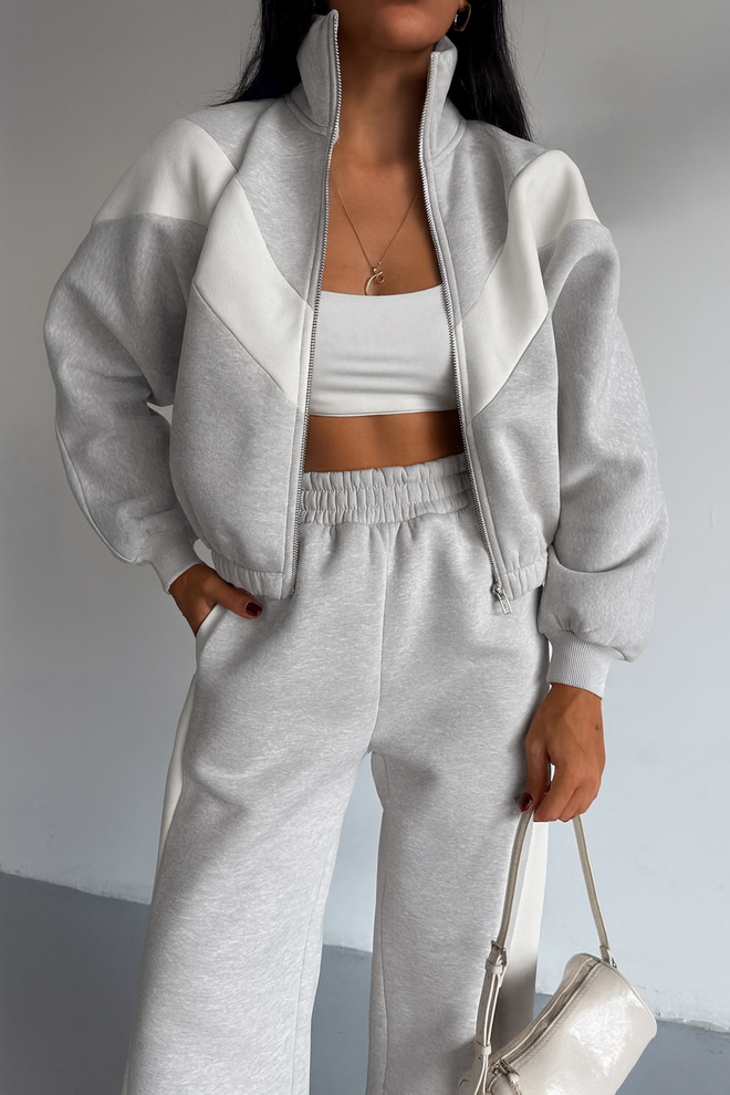 Mode Roy Grey Casual Sport Tracksuit With Color Block Design Wholesale Clothing Casual