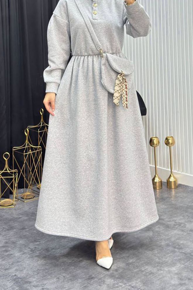 Mode Roy Grijze Trui Jurk Met Polohals En Lange Mouwen Groothandel Kleding Bescheiden