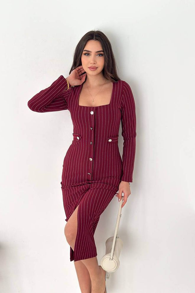 Mode Roy Roșu Bordo Rochie Elegant Draperie Cu Dungi Îmbrăcăminte cu ridicata Sexy