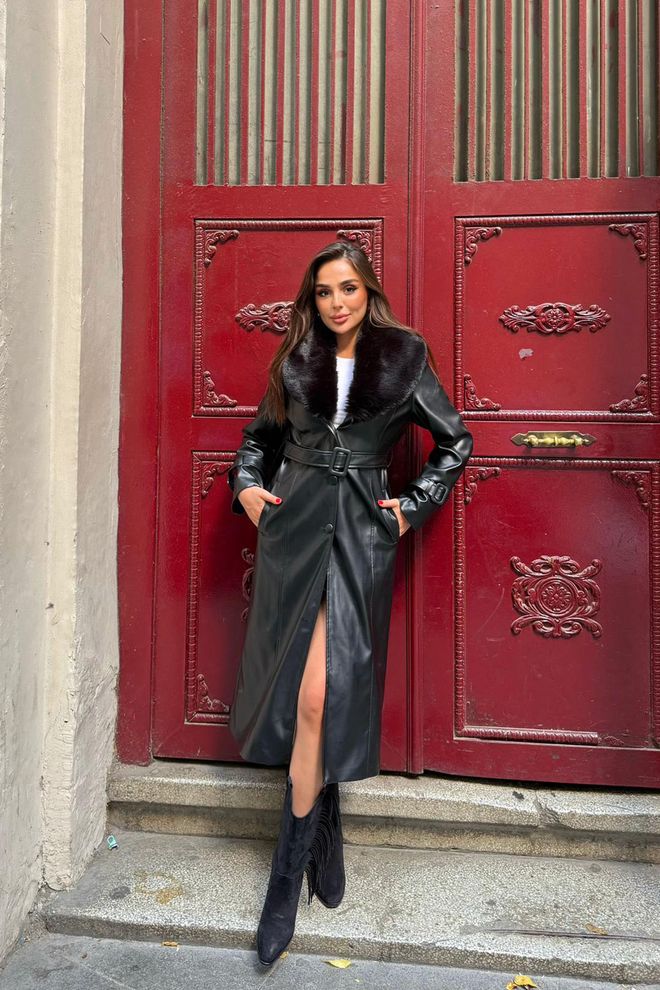 Mode Roy Trenci Negru Cu Un Rând De Nasturi Și Guler Crestat Îmbrăcăminte cu ridicata Vintage