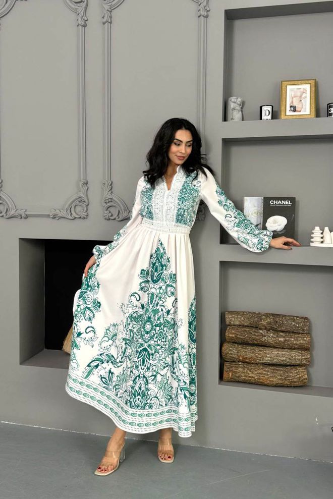 Mode Roy Biele Etnické Elegantné Maxi Šaty Áčkového Strihu Veľkoobchod s oblečením Skromný