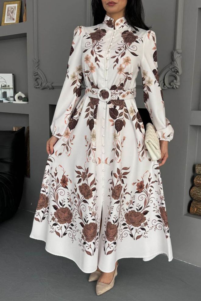 Mode Roy Бяла Елегантна Официална Рокля Дрехи на едро Скромна мода